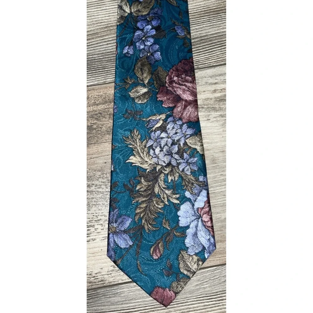 Vintage 90s Neck Tie Mens OLEG CASSIN Floral Art Designer Suit